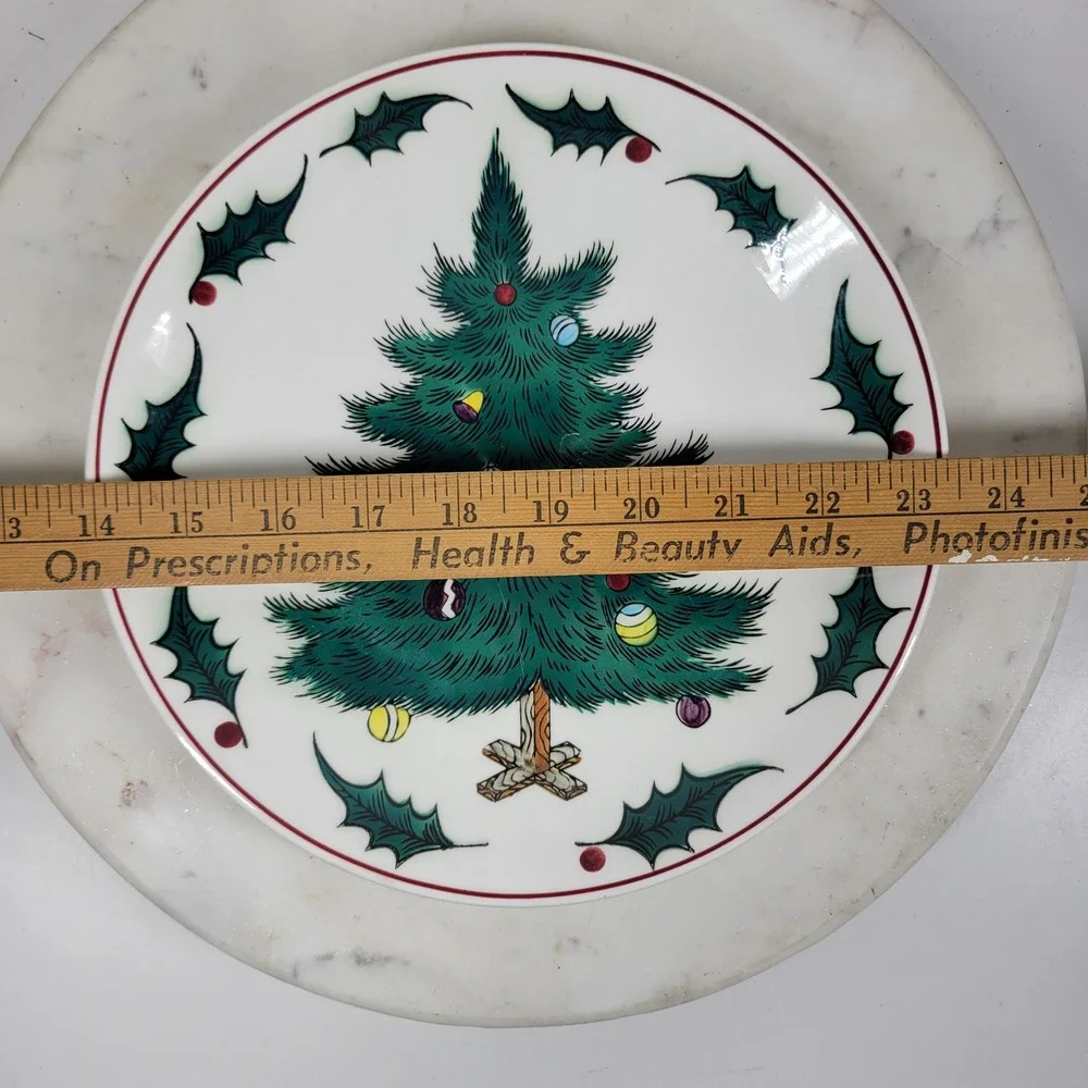 Lefton Hand Decorated Christmas Tree Holly Plate Santa Cookie Holiday Vintage